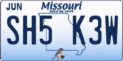 MO license plate SH5K3W