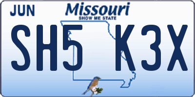 MO license plate SH5K3X