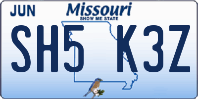 MO license plate SH5K3Z