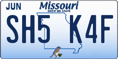 MO license plate SH5K4F