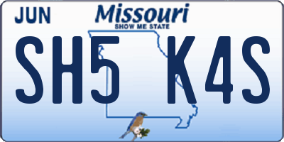 MO license plate SH5K4S