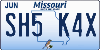MO license plate SH5K4X