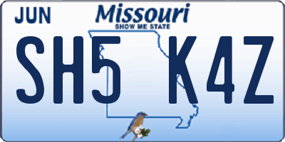 MO license plate SH5K4Z