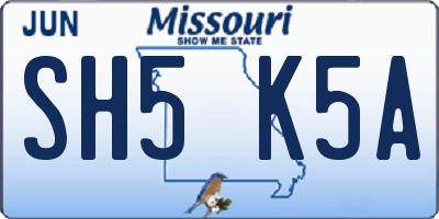 MO license plate SH5K5A