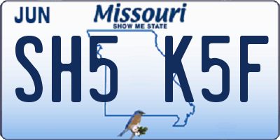 MO license plate SH5K5F