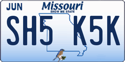 MO license plate SH5K5K