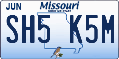MO license plate SH5K5M