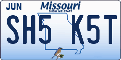 MO license plate SH5K5T
