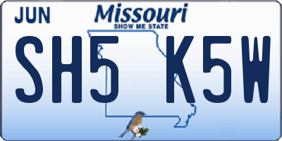 MO license plate SH5K5W