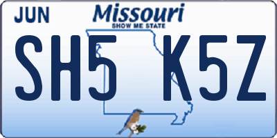 MO license plate SH5K5Z