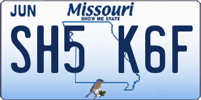 MO license plate SH5K6F