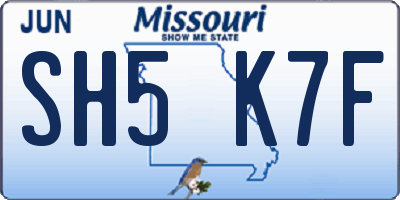 MO license plate SH5K7F