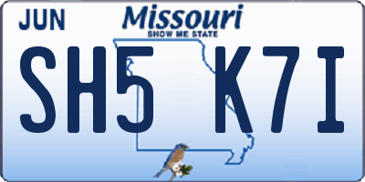 MO license plate SH5K7I