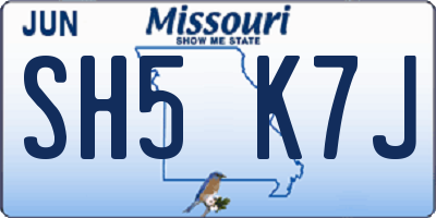 MO license plate SH5K7J