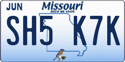 MO license plate SH5K7K