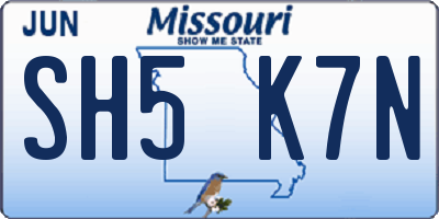 MO license plate SH5K7N