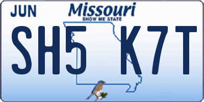 MO license plate SH5K7T