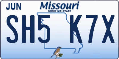 MO license plate SH5K7X
