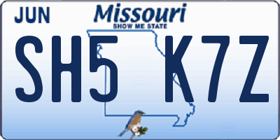 MO license plate SH5K7Z