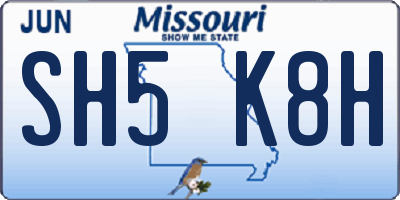 MO license plate SH5K8H
