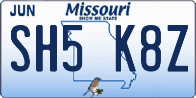 MO license plate SH5K8Z