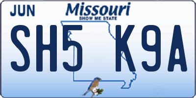 MO license plate SH5K9A