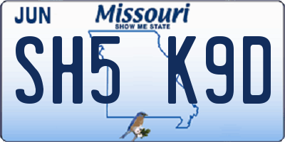 MO license plate SH5K9D
