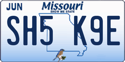 MO license plate SH5K9E