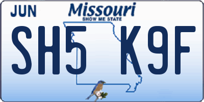 MO license plate SH5K9F