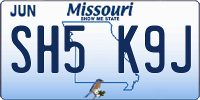 MO license plate SH5K9J