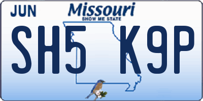 MO license plate SH5K9P