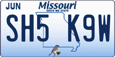 MO license plate SH5K9W