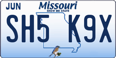 MO license plate SH5K9X