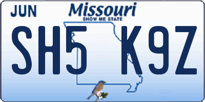 MO license plate SH5K9Z