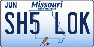 MO license plate SH5L0K