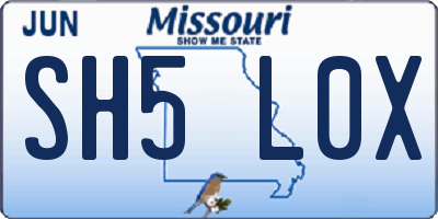 MO license plate SH5L0X