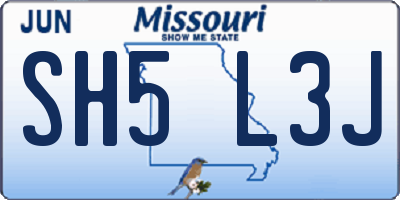 MO license plate SH5L3J