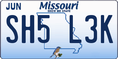 MO license plate SH5L3K