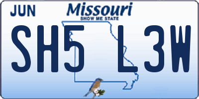 MO license plate SH5L3W