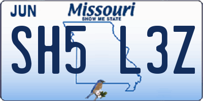 MO license plate SH5L3Z