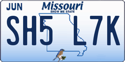 MO license plate SH5L7K