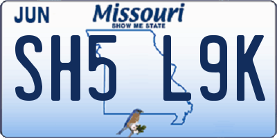 MO license plate SH5L9K