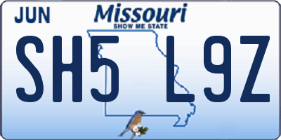 MO license plate SH5L9Z