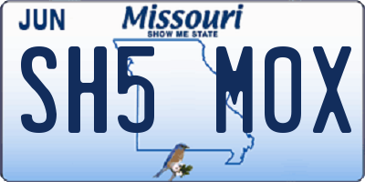 MO license plate SH5M0X