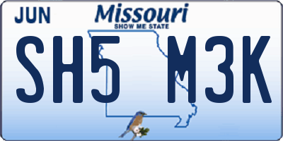 MO license plate SH5M3K