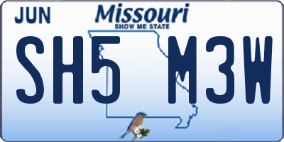 MO license plate SH5M3W