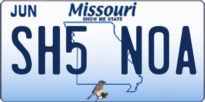 MO license plate SH5N0A