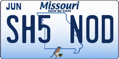 MO license plate SH5N0D