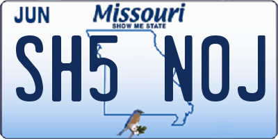 MO license plate SH5N0J