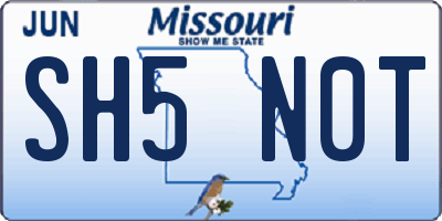 MO license plate SH5N0T